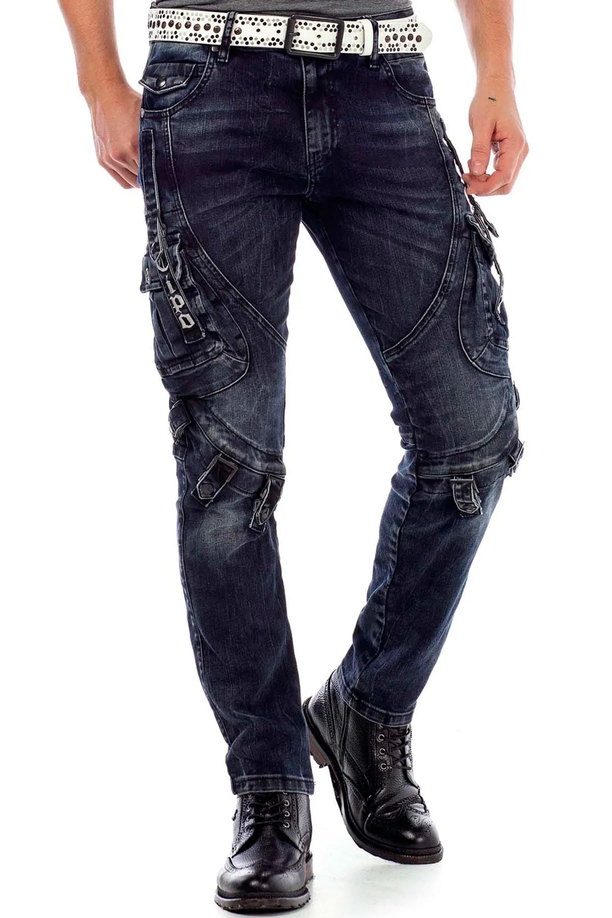 CD440 Herren Slim-Fit-Jeans mit Verschlussschnallen in Straight Fit