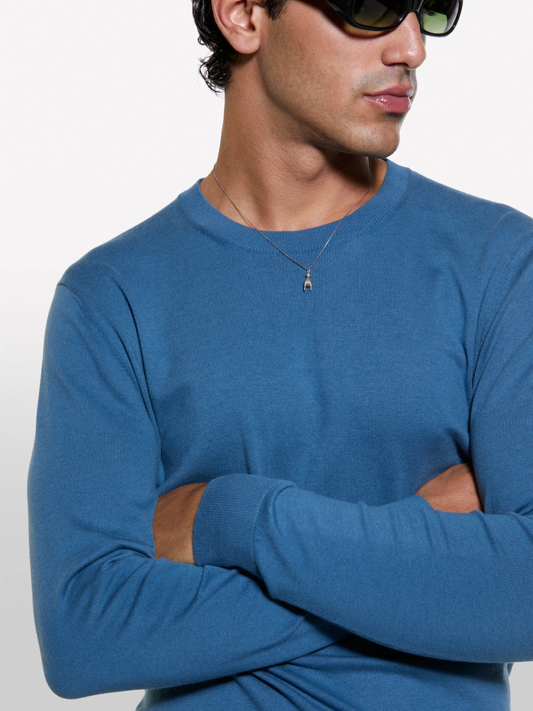 Einfarbig blauer Pullover, Blau 