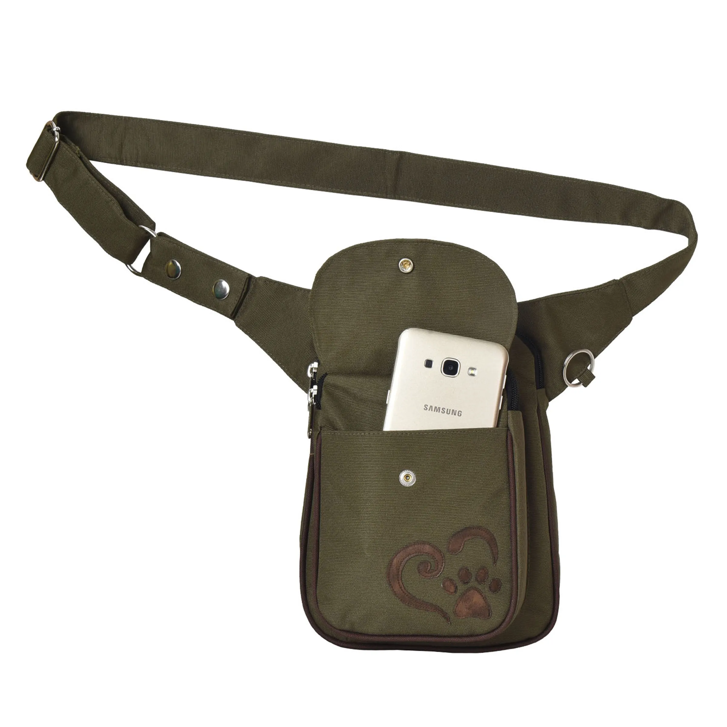 Gassi-Tasche Wasserabweisende mit Pfote&Herz (Nylon Khaki-Braun) Freiburg ZHS 71010