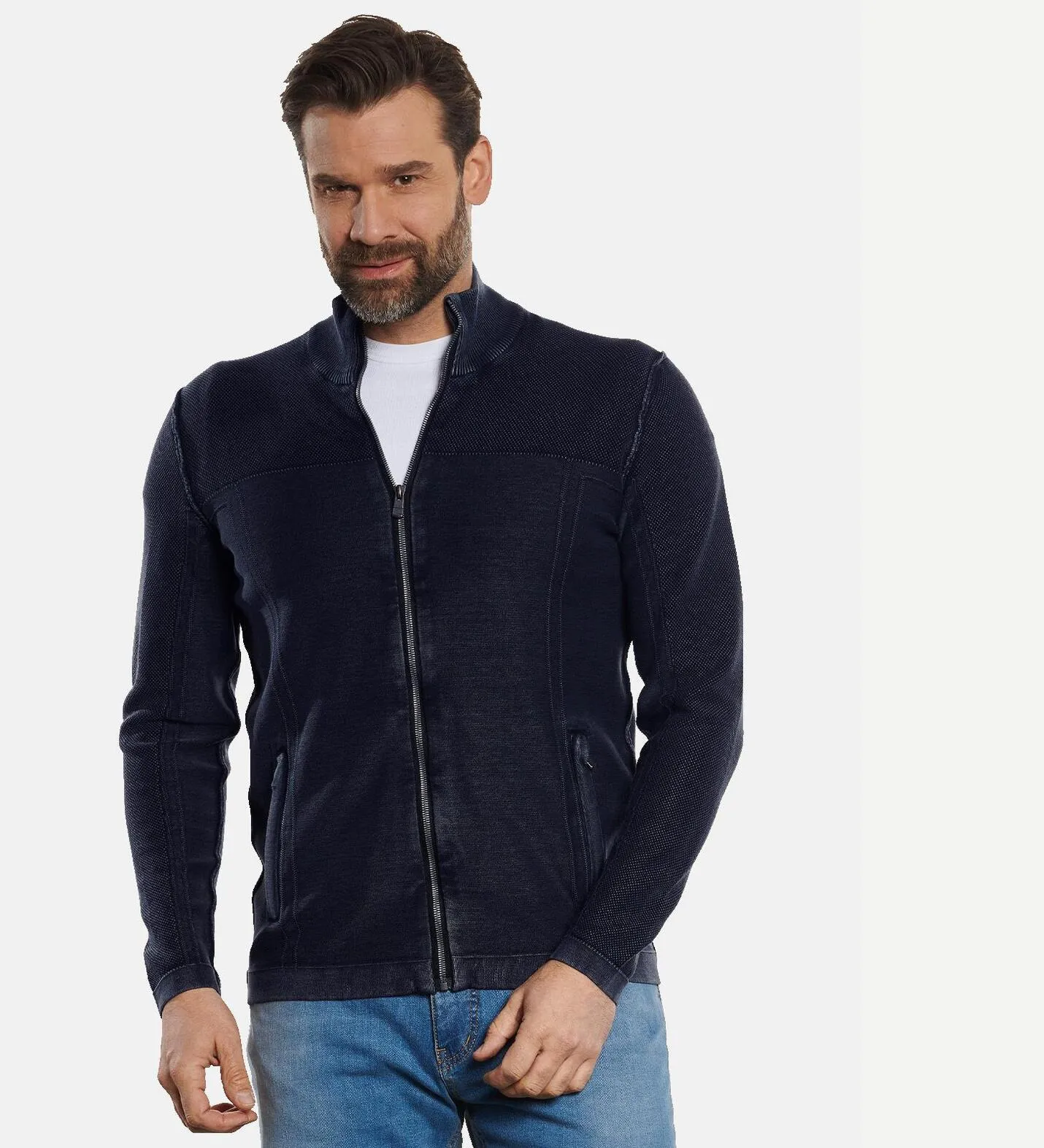 Herren engbers Cardigan mit Strukturwechsel in Grau kaufen 32694