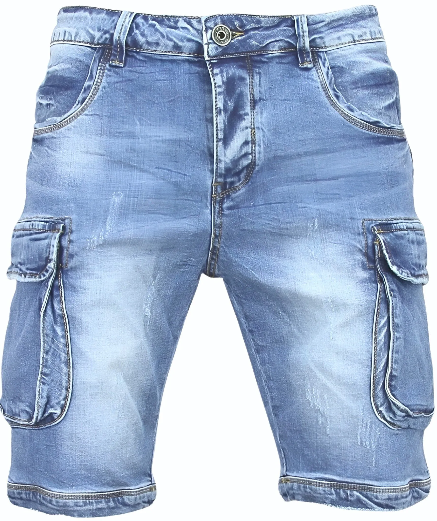 Kurze Herrenjeans - Jeans-Shorts mit Taschen -1088 - Blau