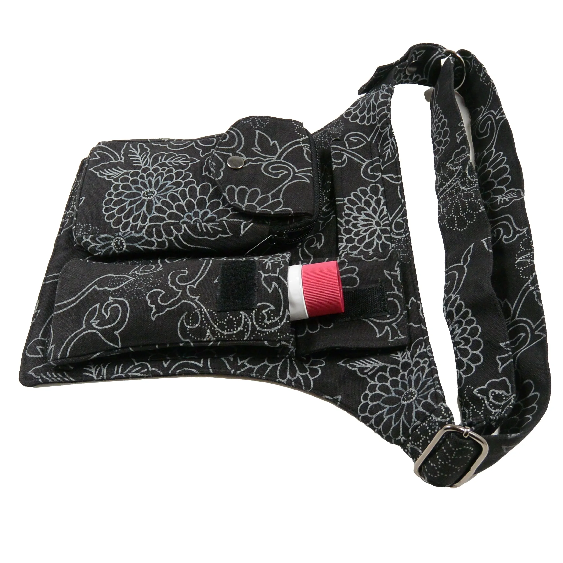 Leckerli-Tube Gassi-Tasche Stoff Black Flowers Nijens Lefkada 23