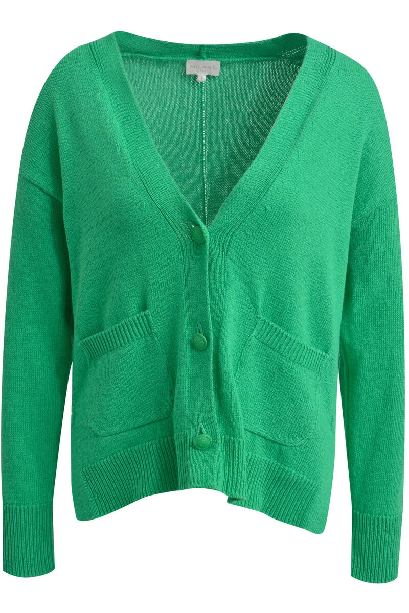 Milano Italy Cardigan with V-neck and placket at cf, 1/1 sleeves kiwi