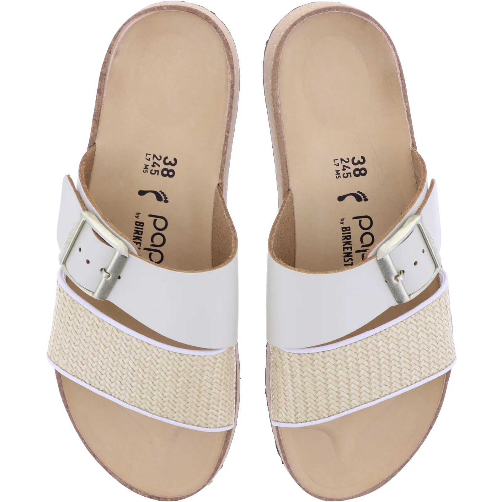 Papillio | Almina Raffia | Natural/White | Leder-Bast | 1026950 | Damen Keilabsatz-Sandalen