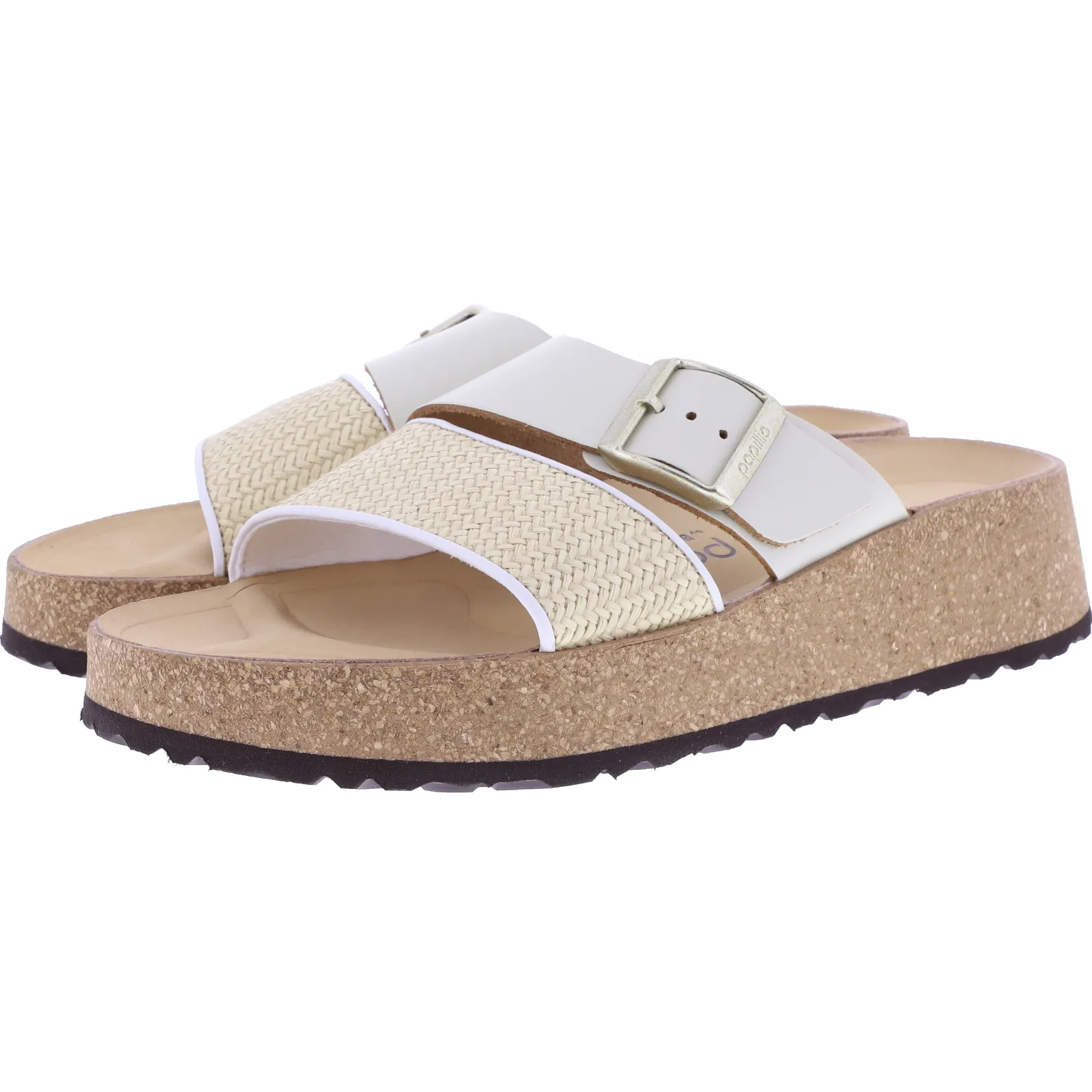 Papillio | Almina Raffia | Natural/White | Leder-Bast | 1026950 | Damen Keilabsatz-Sandalen