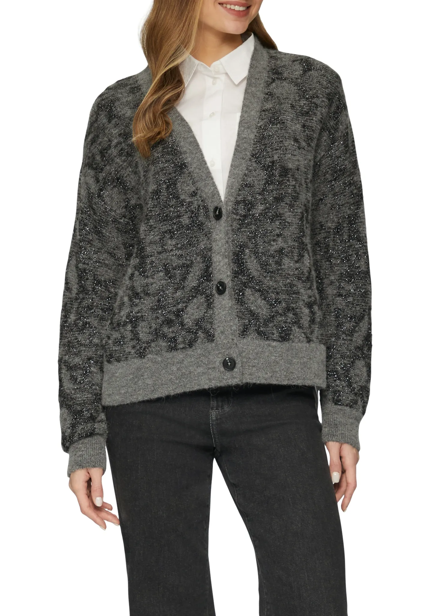 S.OLIVER Gemusterter Cardigan mit Glitzergarn 10776576