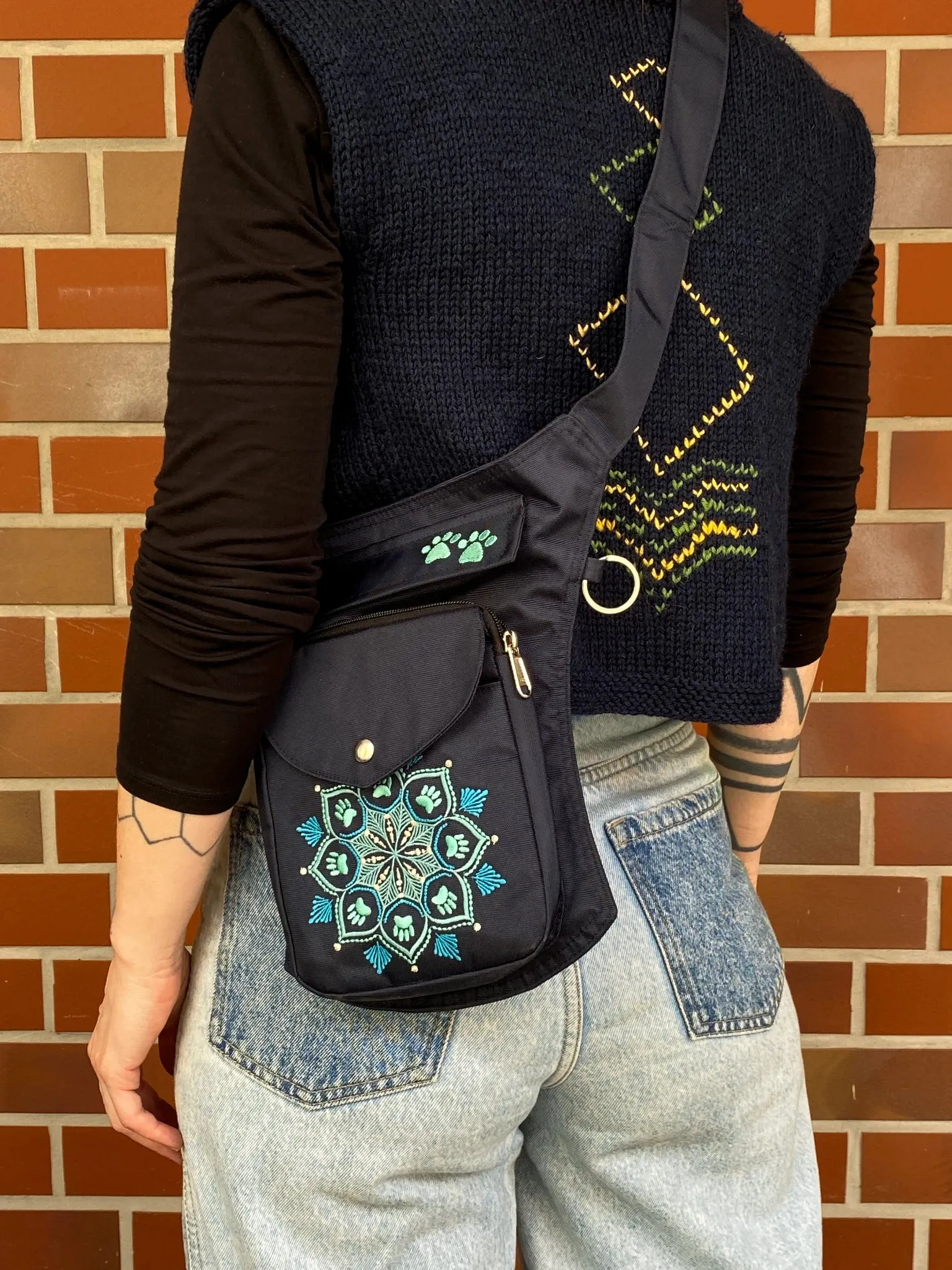 Wasserabweisende Gassi-Tasche mit Mandala-Stickerei Saphirblau - Barcelona HS 313