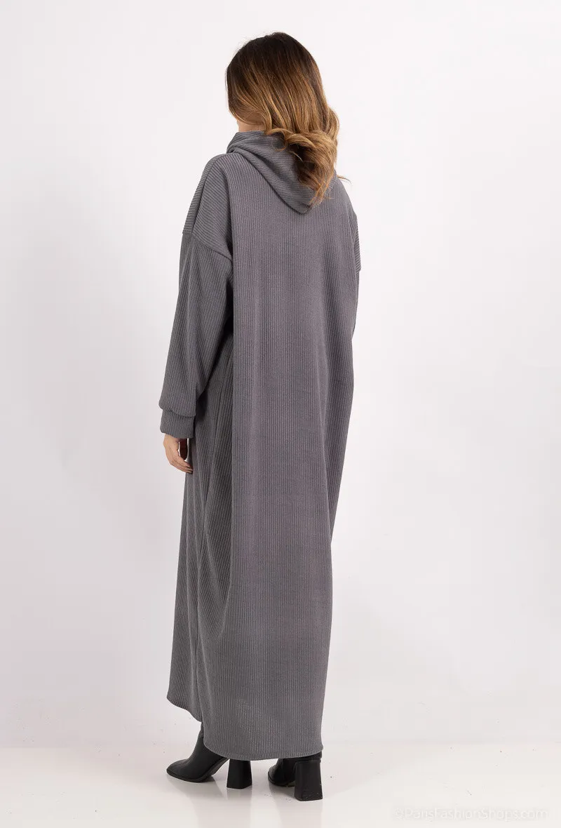 Weites Abaya-Kleid mit Kordelzug und Tasche aus CORD-Stoff