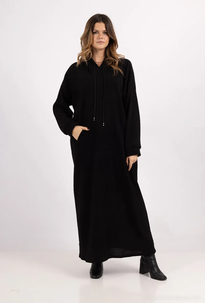 Weites Abaya-Kleid mit Kordelzug und Tasche aus CORD-Stoff