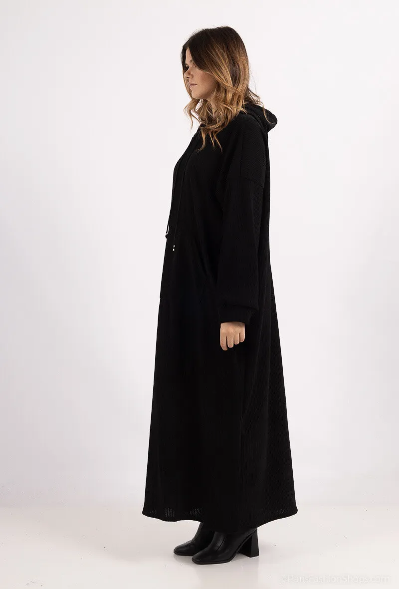 Weites Abaya-Kleid mit Kordelzug und Tasche aus CORD-Stoff