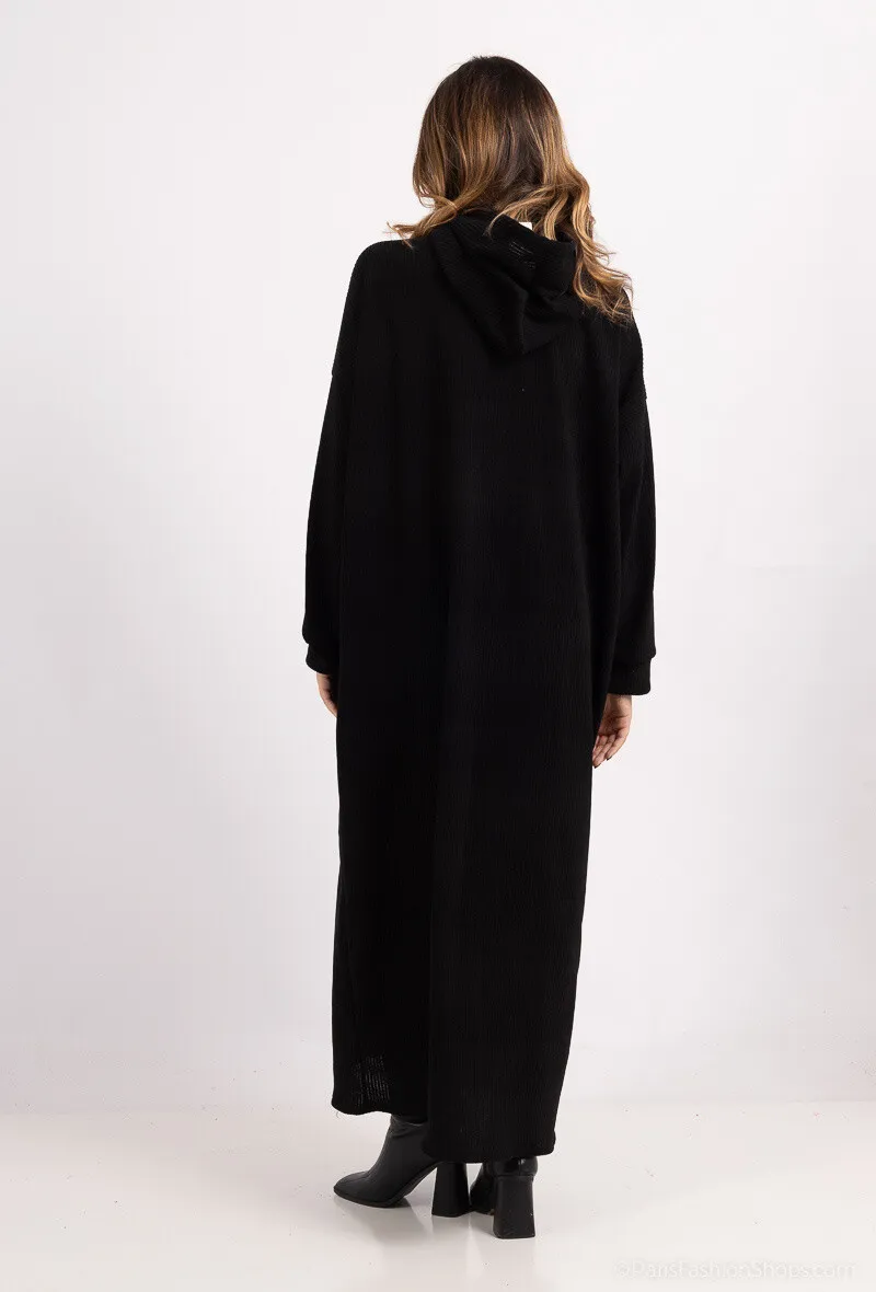 Weites Abaya-Kleid mit Kordelzug und Tasche aus CORD-Stoff