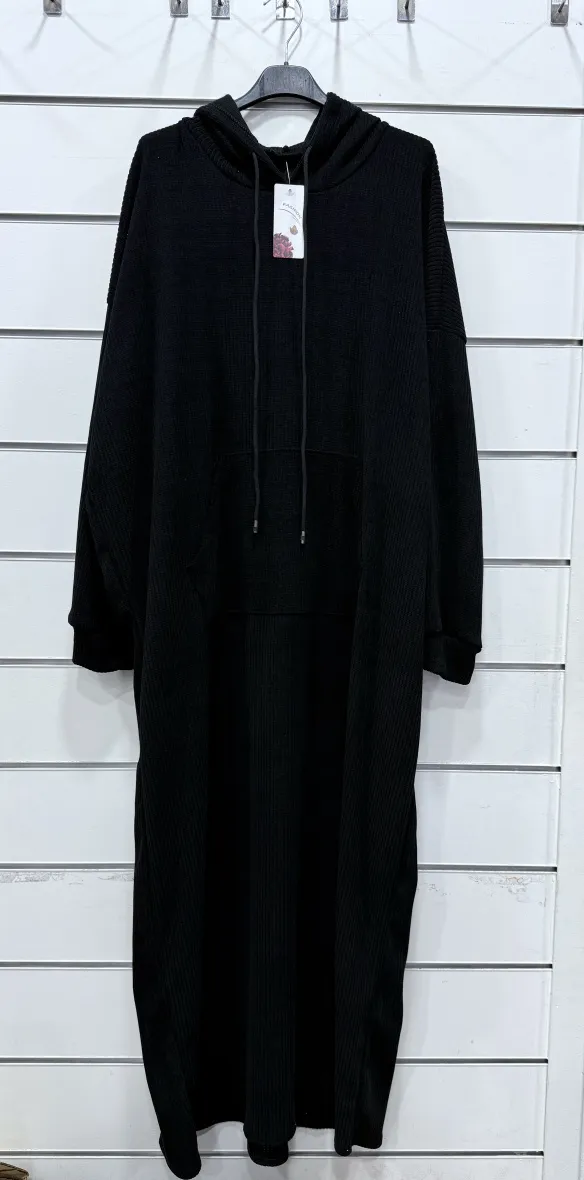 Weites Abaya-Kleid mit Kordelzug und Tasche aus CORD-Stoff