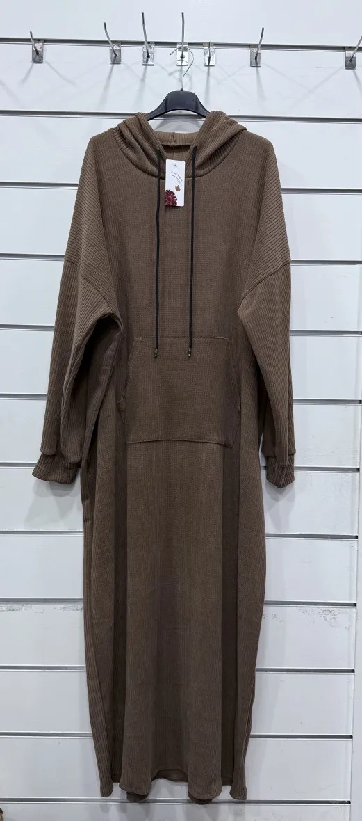 Weites Abaya-Kleid mit Kordelzug und Tasche aus CORD-Stoff