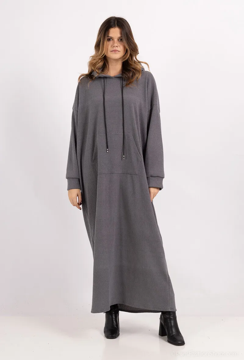 Weites Abaya-Kleid mit Kordelzug und Tasche aus CORD-Stoff