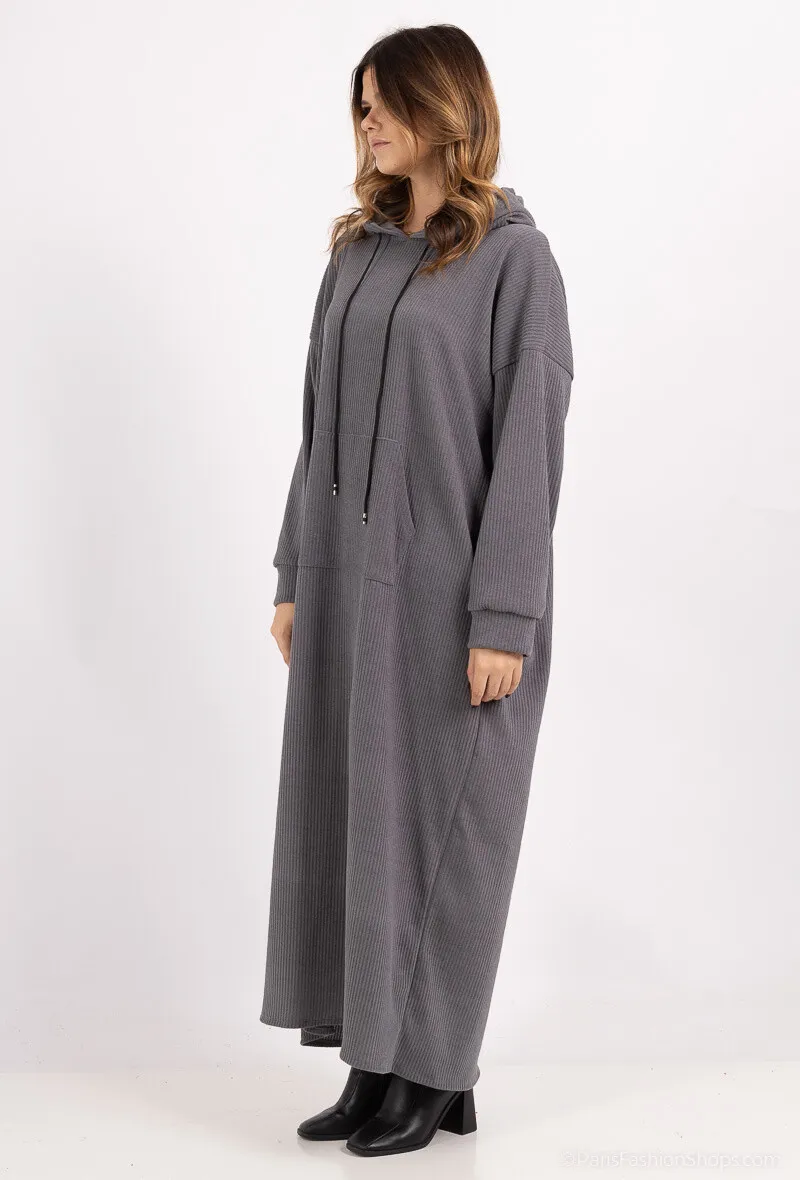 Weites Abaya-Kleid mit Kordelzug und Tasche aus CORD-Stoff